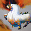 Animals acrylic painting titled 'Bull And Birds', 48x60 inches, by artist Shankar Gojare on Canvas