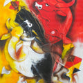 Animals acrylic painting titled 'Bull And Kite', 48x36 inches, by artist Uttam Manna on Canvas