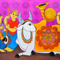 Figurative acrylic painting titled 'Bull festivel', 36x60 inches, by artist Dnyaneshwar Bembade on Canvas