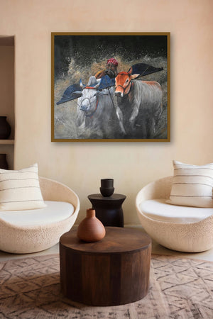 Bull Race (The Thrill of the Chase) by artist Lisha N T displayed in a Contemporary Exhibition gallery