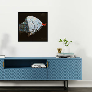 Preview of 'Bull Virile' Painting by Dinkar Jadhav shown on a wall in a furnished room.