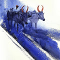 Figurative watercolor painting titled 'Bullwhacker 1', 15x11 inches, by artist Mv Renju on Handmade Paper