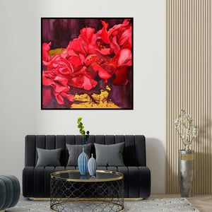 Balaji G Bhange's 'Bunch Of Flowers' painting visualized above a sofa in a contemporary room.