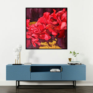 'Bunch Of Flowers' painting by Balaji G Bhange shown on a wall in a furnished room.