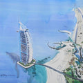 Cityscape watercolor painting titled 'Burj Al Arab Dubai', 22x30 inches, by artist Bipul Roy on Fabriano Paper