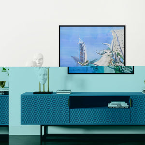 Preview of 'Burj Al Arab Dubai (Burj Al Arab Majesty)' Painting by Bipul Roy shown on a wall in a furnished room.