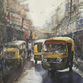 Cityscape watercolor painting titled 'Busy Market Place', 20x14 inches, by artist Mrutyunjaya Dash on paper