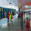 Busy Platform' cityscape acrylic painting by artist Bijay Biswaal, 24x24 inch, on canvas