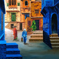 Cityscape oil painting titled 'Busy Street 3', 36x36 inches, by artist Anuja Sane on Canvas