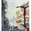 Cityscape watercolor painting titled 'Busy street Pune', 14x10 inches, by artist Soven Roy on Paper