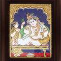 Religious tanjore traditional art titled 'Butter Krishna Tanjore Painting', 24x18 inches, by artist Myangadi Tanjore on Plywood