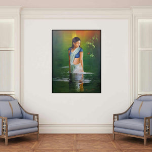 'Butterfly' painting by Kamal Rao shown on a wall in a furnished room.