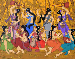 Cadence (A Cosmic Symphony) by Chetan Katigar, Original Acrylic Figurative Painting on Canvas, X-Large Horizontal Wall Art