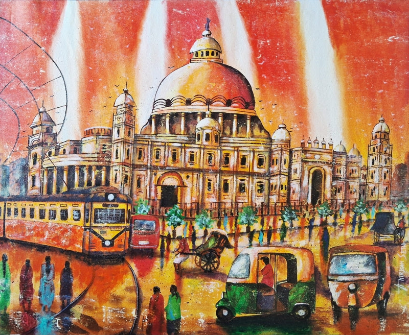 Calcutta The City Of Joy 1' animals acrylic painting by artist Anirban Seth, 24x30 inch, on canvas