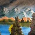 Landscape oil painting titled 'Calm mountains', 12x16 inches, by artist Anu Dhimaan on canvas