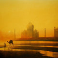Realistic watercolor painting titled 'Camel With Taj', 18x23 inches, by artist Sudipta Karmakar on Paper