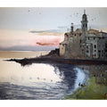 Cityscape watercolor painting titled 'Camogli Italy', 7x11 inches, by artist Arunava Ray on Paper