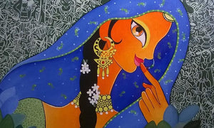 Canvas Art (Hidden Splendor) by Balraj Singh, Original Acrylic Figurative Painting on Canvas, Small Horizontal Wall Art