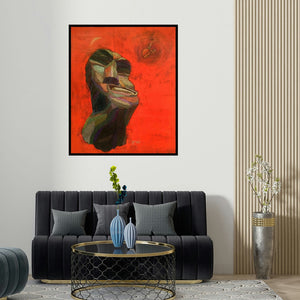 'Carnality (Inner Dialogue)' painting by Tamojit Bhattacharya shown on a wall in a furnished room.