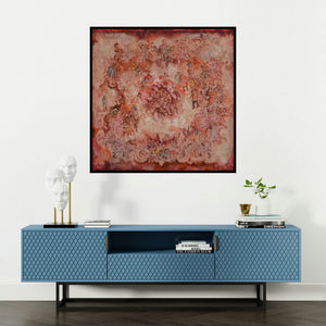 'The Carpet' painting by Raka Panda shown on a wall in a furnished room.