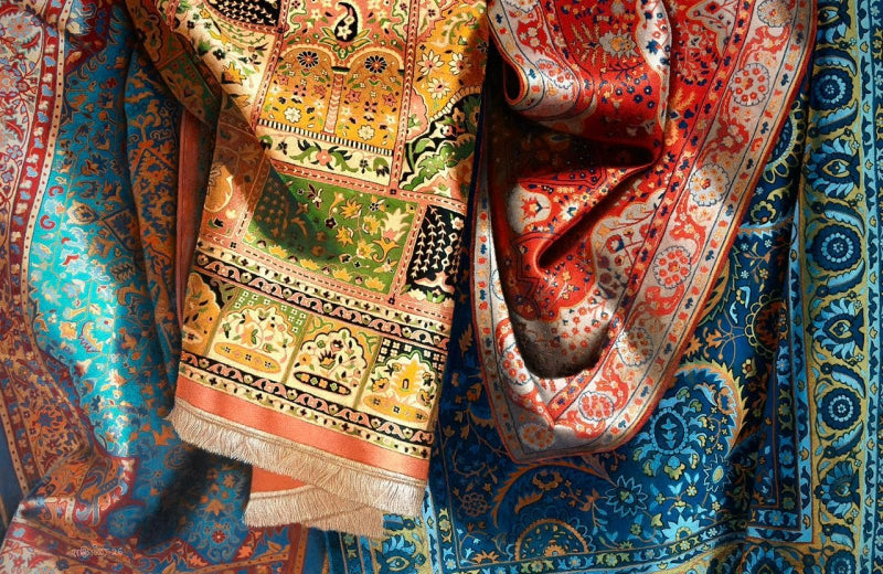 Carpet Series 1' still-life mixed-media drawing by artist Shashikant Dhotre, 40x60 inch, on paper