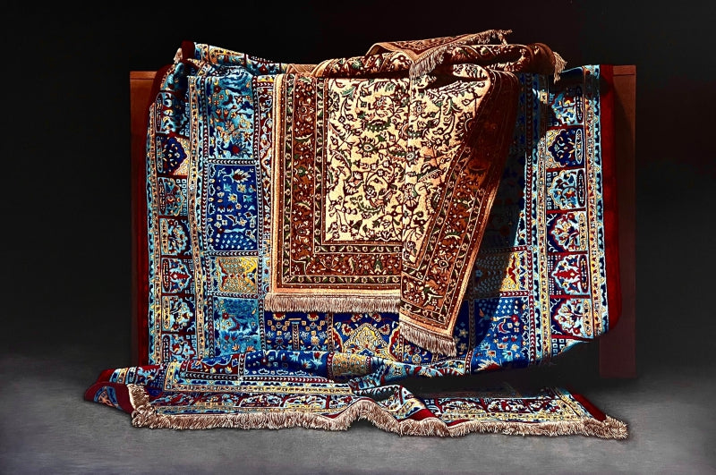 Carpet Series 4' still-life mixed-media drawing by artist Shashikant Dhotre, 40x60 inch, on paper