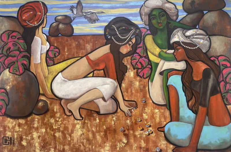 The Cartography Of Innocence 3' figurative acrylic painting by artist Suruchi Jamkar, 40x60 inch, on canvas