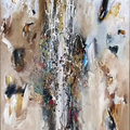 Cascading Gold' abstract acrylic painting by artist Dilip Mali, 48x36 inch, on canvas