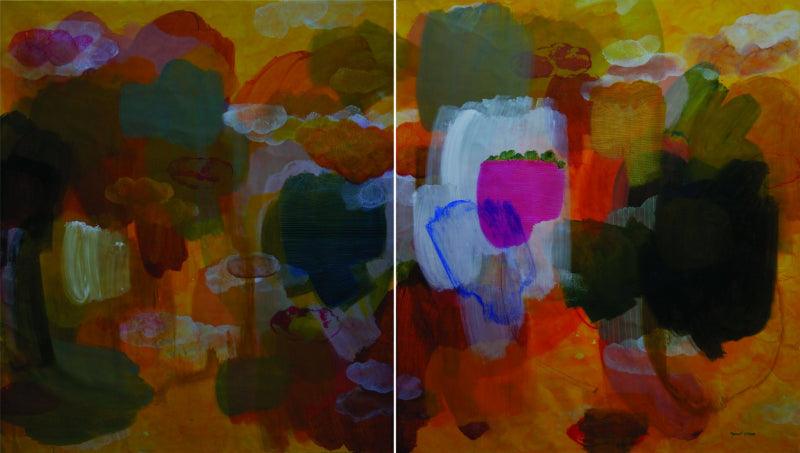 contemporary acrylic painting titled 'Casual Form (Diptych)', 88x132 inches, by artist Mohd Majeed Mansoori on Canvas