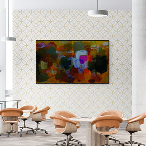 Preview of 'Casual Form (Diptych)' Painting by Mohd Majeed Mansoori shown on a wall in a furnished room.