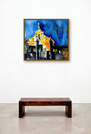 Cathedrale (Sanctuary in Blue: A Glimpse of the Sacred) by artist Veronique Piaser-Moyen displayed in a Traditional Study