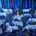 Figurative acrylic painting titled 'The Cattlemans Music', 48x72 inch, by artist Ranjith Raghupathy on Canvas