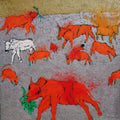 contemporary acrylic painting titled 'Cattles Of My Village', 32x31 inches, by artist Kumar Ranjan on canvas