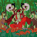 Celebration' figurative acrylic painting by artist Chetan Katigar, 36x71 inch, on canvas