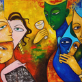 Celebration 2' figurative acrylic painting by artist Arjun Das, 48x72 inch, on canvas