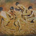 Figurative oil painting titled 'Celebration Born To Live 1', 48x48 inches, by artist Jitendra Gaikwad on Canvas
