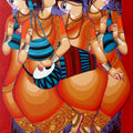 Celebration With Folk' figurative acrylic painting by artist Sekhar Roy, 48x36 inch, on canvas