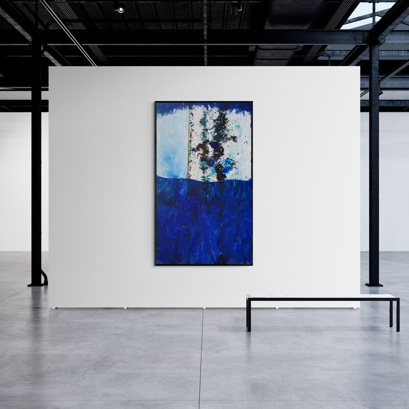 Vidya Sagar Singh's painting 'Celebration Series 23 (Deep Horizon)' displayed in a modern living room setting