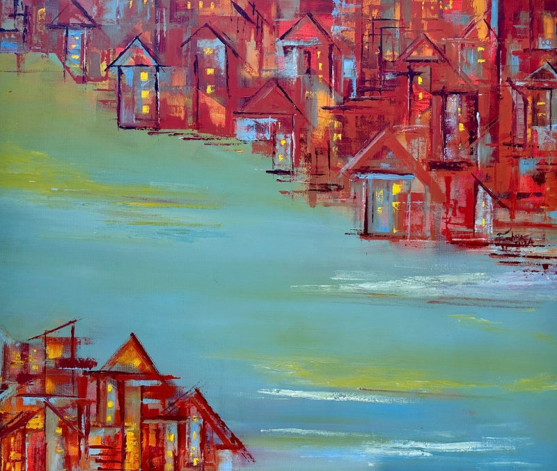 Celebrations By The Banks 1' abstract oil painting by artist Karishma Wadhwa, 30x36 inch, on linen