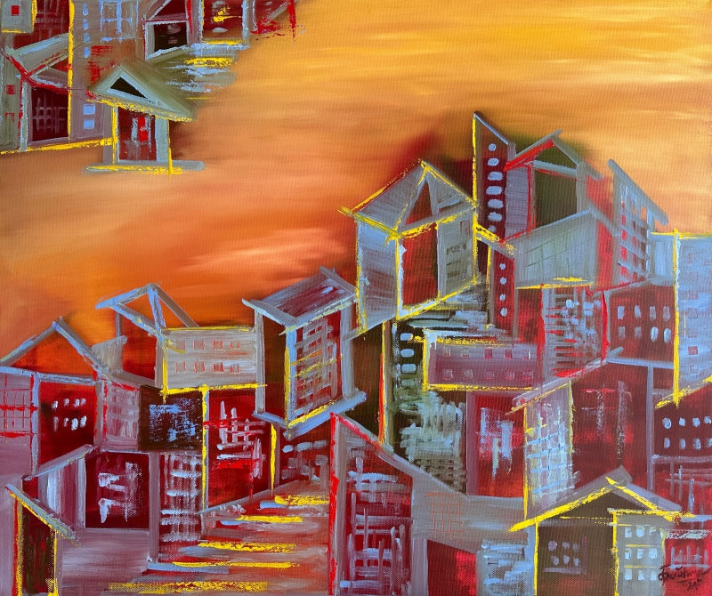 Celebrations By The Banks 2' abstract oil painting by artist Karishma Wadhwa, 30x36 inch, on linen