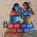 Celestial Beauties' figurative acrylic-charcoal painting by artist Pratiksha Bothe, 18x15 inch, on canvas