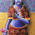 Celestial Beauty Sursundari 2' figurative acrylic-charcoal painting by artist Pratiksha Bothe, 36x24 inch, on canvas