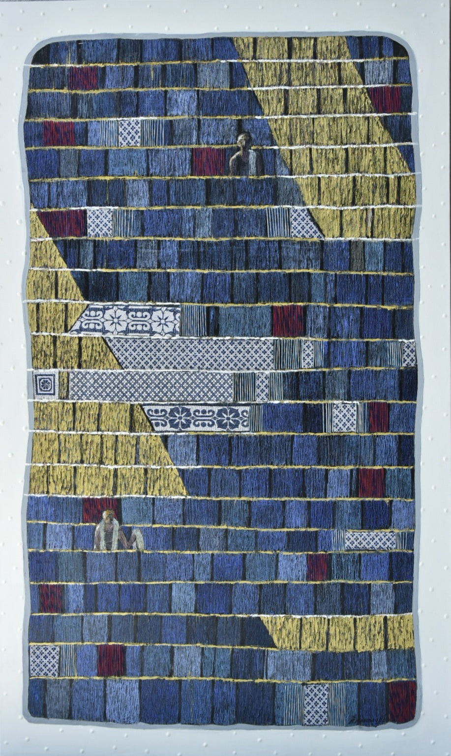 Chaddar Threads Of Hope' contemporary mixed-media painting by artist Pravin Randive, 60x36 inch, on canvas