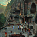 Cityscape oil painting titled 'Chaitya Griha 2', 48x35 inches, by artist Raju More on Canvas