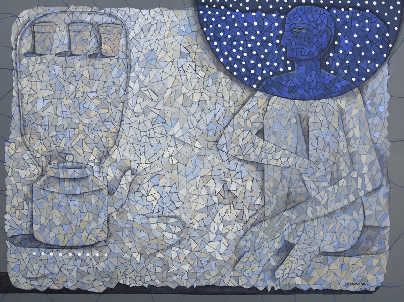 Chaiwala' contemporary acrylic painting by artist Pravin Randive, 36x48 inch, on canvas