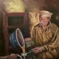 Figurative oil painting titled 'Chaiwala Series 2', 60x36 inches, by artist Vijay Gille on Canvas