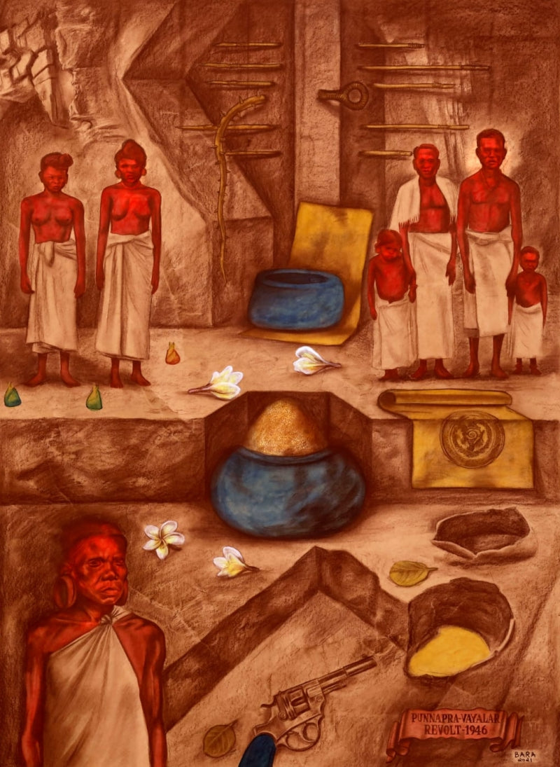 Chambers Of Amazing Museum 5' contemporary mixed-media painting by artist Bara Bhaskaran, 50x36 inch, on brown paper
