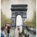 Cityscape watercolor painting titled 'Champs De Elysees Paris France', 11x7 inches, by artist Arunava Ray on Paper