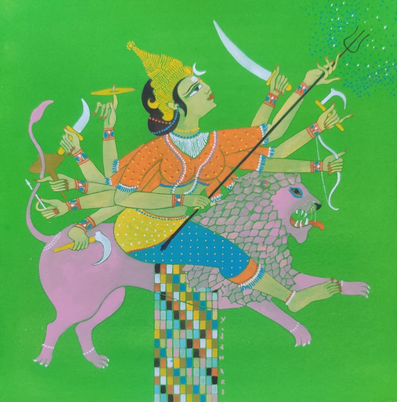 'Chandraruche' religious mixed-media painting by artist Yojana Dehankar, 12x12 inch, on paper