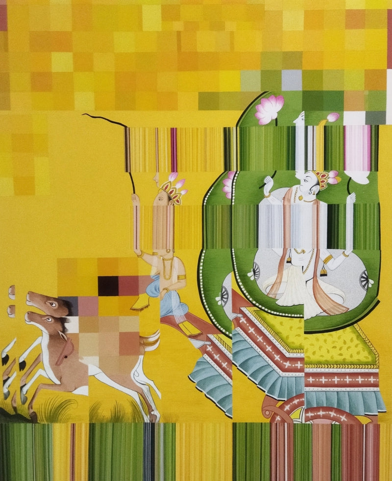 Chandryaan' religious acrylic painting by artist Shrikant Ranga, 60x48 inch, on canvas